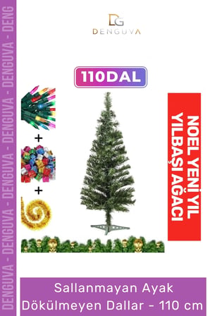 Kutulu Süsleme Seti Yılbaşı Çam Ağacı Renkli Işığı Yeni Yıl 2025 Süsleri Noel Paketi 110 Cm 110 Dal