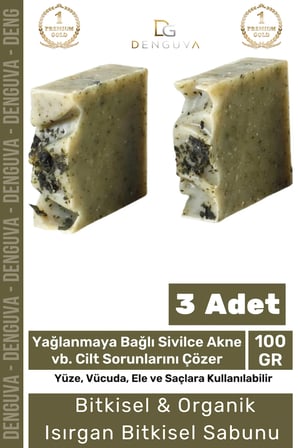 100% Doğal Güzel Kokulu El Yüz Saç Vücut Cilt Onaran Kolajen Etkili Isırgan Bitkisel Sabun 3 Adet