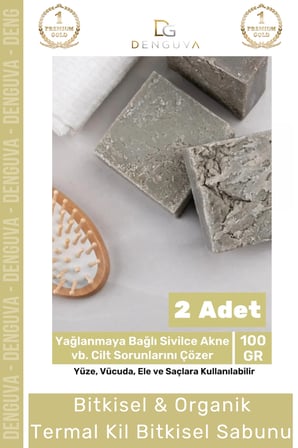 Lüks %100 Doğal Güzel Kokulu El Yüz Saç Vücut Cilt Orijinal Bitkisel Termal Kil Sabunu 100G - 2 Adet