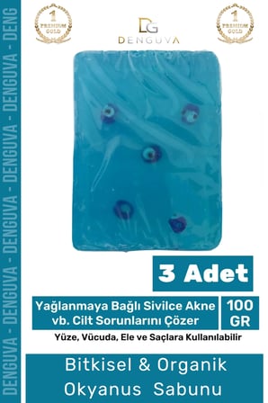 Güzel Kokulu El Yüz Saç Vücut Cilt Orijinal Bitkisel Nazar Boncuklu Okyanus Sabunu 100G - 3 Adet
