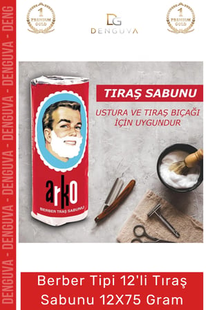 #TıraşSabunu Geleneksel Klasik Berber Tipi Sakal Yumuşatıcı Bakım Arko 12'li Tıraş Sabunu 12X75 gr