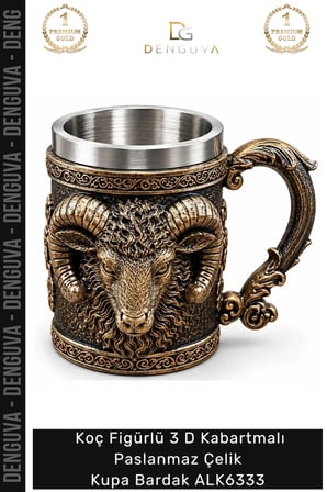 #Kupa Hediyelik Dekoratif Metal Figürlü 3 D Kabartmalı Paslanmaz Çelik Kupa Bardak Alk6333