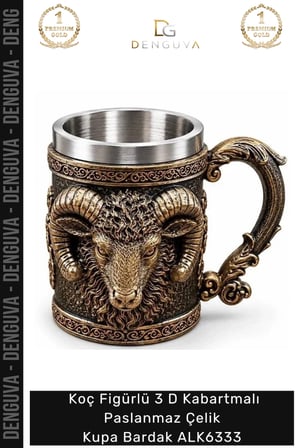 #Kupa Hediyelik Dekoratif Metal Figürlü 3 D Kabartmalı Paslanmaz Çelik Kupa Bardak Alk6333
