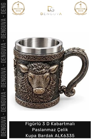#Kupa Hediyelik Tasarım Metal Figürlü 3 D Kabartmalı Paslanmaz Çelik Kupa Bardak Alk6335