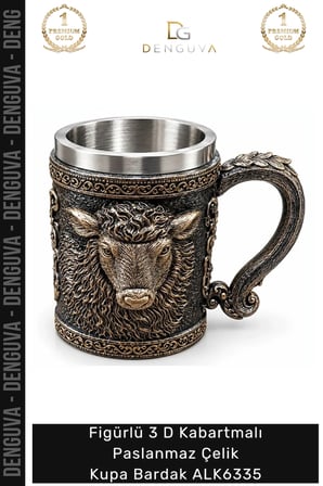 #Kupa Hediyelik Tasarım Metal Figürlü 3 D Kabartmalı Paslanmaz Çelik Kupa Bardak Alk6335