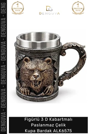 #Kupa Metal Figürlü 3 D Kabartmalı Paslanmaz Çelik Kupa Bardak Alk6336