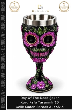 #Kadeh Gotik Hediyelik Day Of The Dead Şeker Kuru Kafa Tasarımlı 3D Çelik Kadeh Bardak Alk6513