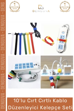 #Organizer Naylon Siyah Çok Amaçlı Organizer Şık 10'lu Cırt Cırtlı Kablo Düzenleyici Kelepçe Seti - 15cm
