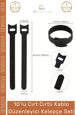 #Organizer Naylon Siyah Çok Amaçlı Organizer Şık 10'lu Cırt Cırtlı Kablo Düzenleyici Kelepçe Seti - 15cm