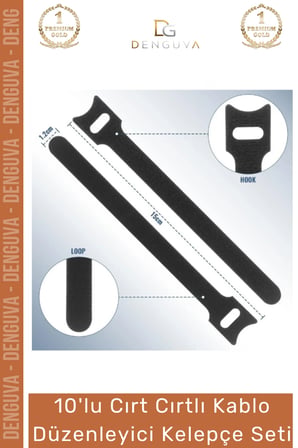 #Organizer Naylon Siyah Çok Amaçlı Organizer Şık 10'lu Cırt Cırtlı Kablo Düzenleyici Kelepçe Seti - 15cm