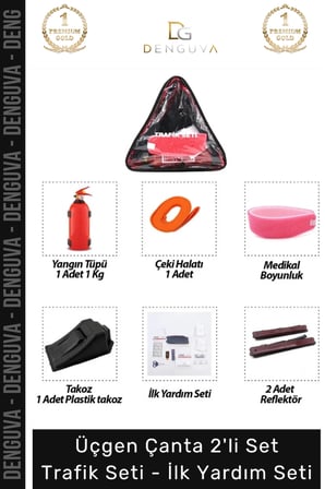 #TrafikSeti Yangın Tüpü Reflektör Halat Muayene Üçgen Çanta 2'li Set Trafik Seti İlk Yardım Seti