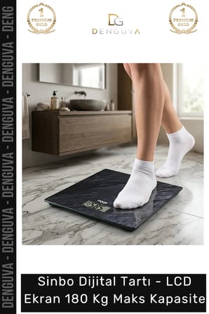 Hassas Ölçüm Cam Banyo Baskülü Sinbo Dijital Tartı 180 kg Maks Kapasite LCD Ekran