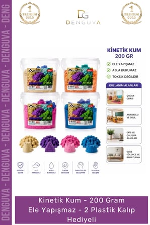 Kaliteli Kinetik Kum 200 gr Ele Yapışmaz 2 Plastik Kalıp Hediyeli Sağlığa Uygun
