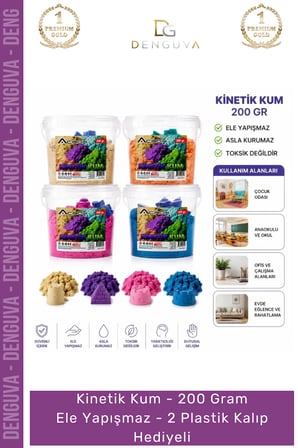 Kaliteli Kinetik Kum 200 gr Ele Yapışmaz 2 Plastik Kalıp Hediyeli Sağlığa Uygun