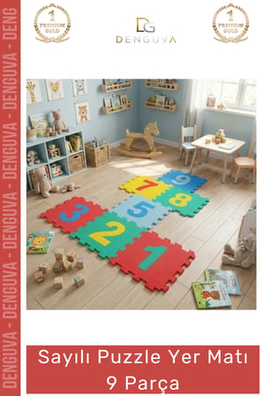 #YerMatı Çocuk Oyun Eğitim Güvenli EVA Darbe Emici Canlı Renkler 9 Parça Sayılar Puzzle Yer Matı