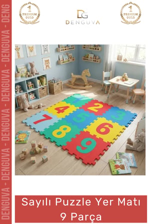 #YerMatı Çocuk Oyun Eğitim Güvenli EVA Darbe Emici Canlı Renkler 9 Parça Sayılar Puzzle Yer Matı
