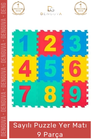 #YerMatı Çocuk Oyun Eğitim Güvenli EVA Darbe Emici Canlı Renkler 9 Parça Sayılar Puzzle Yer Matı