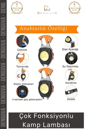 #KampLamba Çok Fonksiyonlu Anahtarlık 500 Lümen Güçlü Işık Mıknatıslı TypeC Şarj Outdoor Kamp Lamba