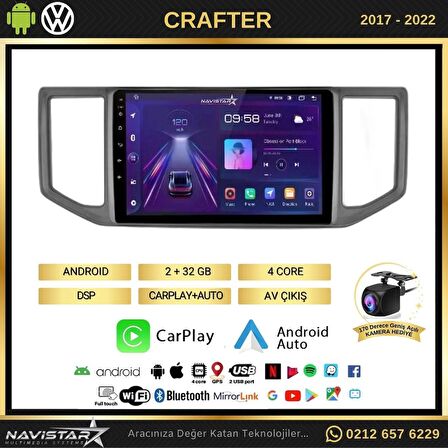 Volkswagen Crafter 2+32GB Android 13 Kablosuz Carplay 2017-2022 Navigasyon Multimedya Sistemi 