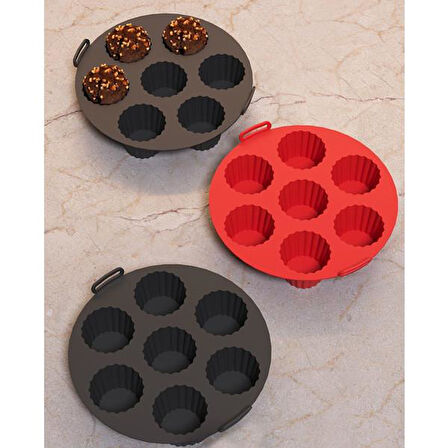 CREARTHOME Airfryer Pişirme Kabı 20x5 Cm Tüm Airfryer'lere Uyumlu KIRMIZI DÜZ SİLİKON