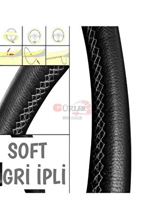 Toyota Corolla 2013 Uyumlu Dikmeli Direksiyon Kılıfı Gri Ipli (10CM)