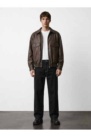 ZRA Trend Beli Lastikli Crop Bomber Oversize Deri Ceket