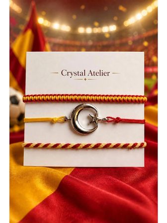 Crystal Ateliar Erkek Bileklik Ay Yıldız Makrome Taraftar Bileklik Seti El Yapımı Ayarlanabilir Sarı Kırmızı