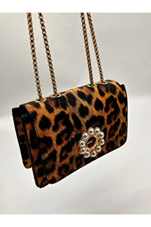 Klasik Casual Leopar  Kadın El Çantası