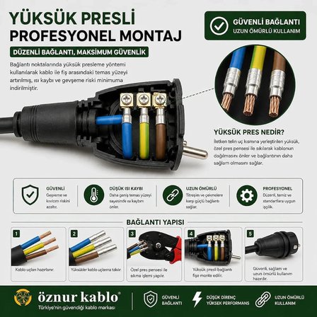 Elektrikli Araç Şarj Uzatma Kablosu,%100 Bakır 3x4 mm², Topraklı EV Şarj ve Güç Uzatma Kablosu, Kalın Kesit Profesyonel Kullanım ( 10 METRE)