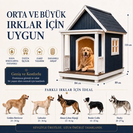 Cubby-Pet Living Ahşap Köpek Kulübesi Isı Yalıtımlı Su Geçirmez Orta ve Büyük Irk