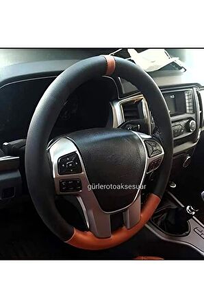 Ford Transit Custom Uyumlu Deri Dikmeli Direksiyon Kılıfı Iki Renkli Yüzüklü Kahverengi A Plus