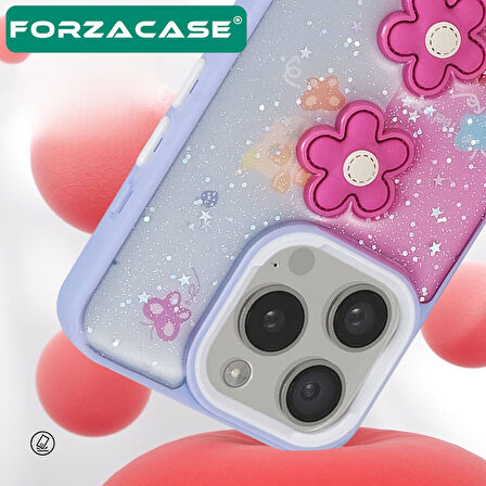 Forzacase Samsung Galaxy A35 ile uyumlu Cute Serisi Parlayan Simli Kabartma Figürlü Kılıf