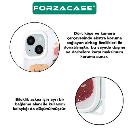 Forzacase iPhone 14 ile uyumlu Cute Serisi Parlayan Simli Kabartma Figürlü Kılıf