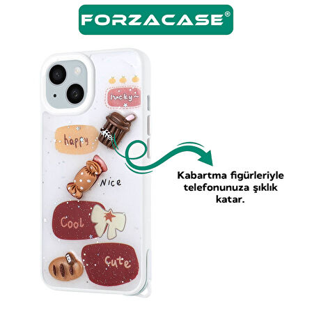 Forzacase iPhone 14 ile uyumlu Cute Serisi Parlayan Simli Kabartma Figürlü Kılıf
