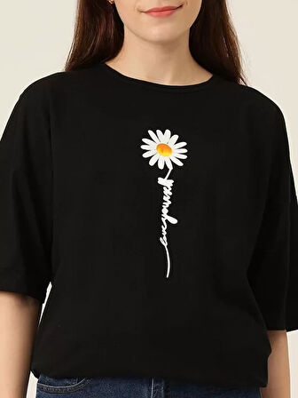 Baskılı Kadın T-shirt - Siyah
