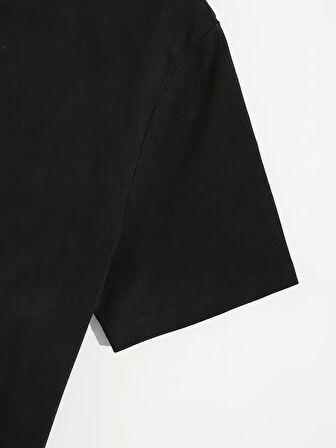 20/1 Penye Compack Shut up Baskılı Oversize Bisiklet Yaka Kısa Kol T-shirt - Siyah