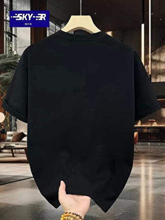 20/1 Penye Compack Gözlüklü Ayı Baskılı Oversize Bisiklet Yaka Erkek T-shirt - Siyah