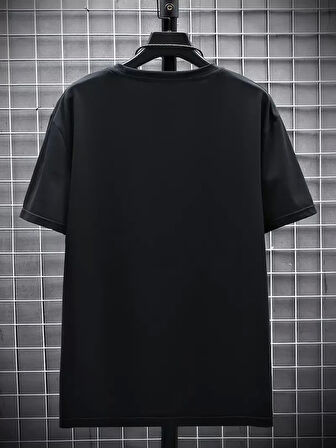 20/1 Penye Compack FUTRE Baskılı Oversize Kısa Kol Bisiklet Yaka T-shirt - Siyah
