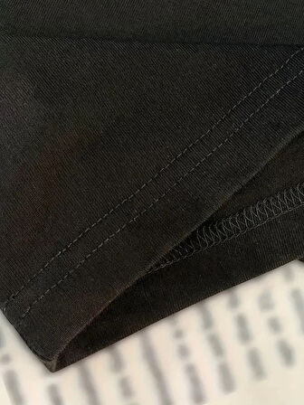 20/1 Penye Compack Baskılı Oversize Kısa Kol Bisiklet Yaka T-shirt - Siyah