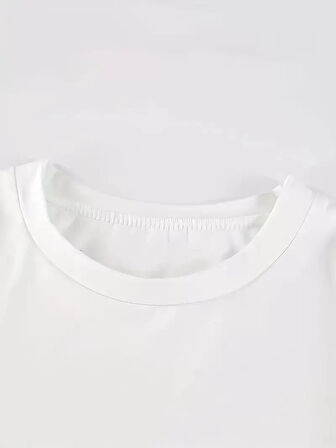 20/1 Penye Compack Baskılı Oversize Kısa Kol Bisiklet Yaka T-shirt - Beyaz