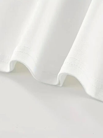 20/1 Penye Compack Baskılı Oversize Kısa Kol Bisiklet Yaka T-shirt - Beyaz