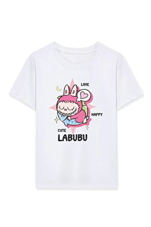 Kız Labubu Çocuk Baskılı T-Shirt - Beyaz