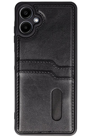 Samsung Galaxy A06 Kılıf Sara Kartvizitli Deri Kılıf - Siyah