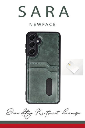 Samsung Galaxy A06 Kılıf Sara Kartvizitli Deri Kılıf - Siyah