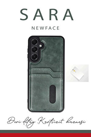 Samsung Galaxy A16 5G Kılıf Sara Kartvizitli Deri Kılıf - Taba