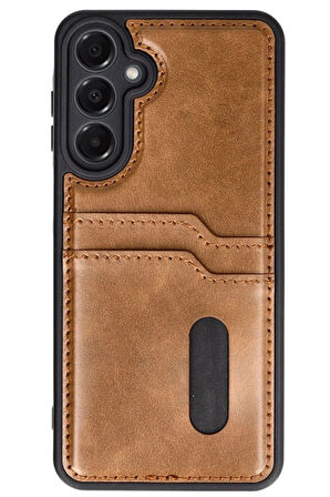 Samsung Galaxy A16 5G Kılıf Sara Kartvizitli Deri Kılıf - Taba