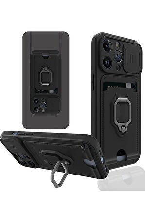 iPhone 13 Pro Max Kılıf Zuma Kartvizitli Yüzüklü Silikon - Siyah