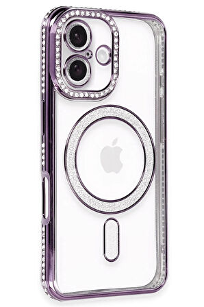 iPhone 16 Plus Kılıf Joke Simli Magneticsafe Kılıf - Derin Mor