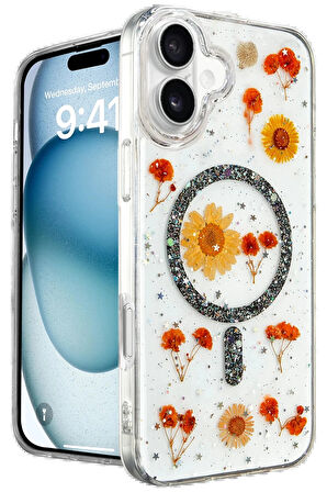 iPhone 16 Kılıf Daisy Simli Magsafe Kapak - Siyah