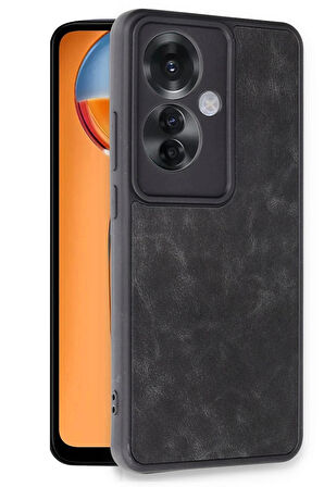 Oppo Reno 11F Kılıf Aras Deri Kapak - Siyah